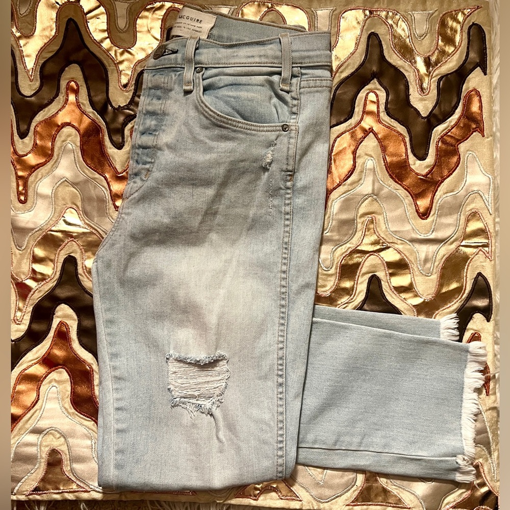 Vintage McGuire Light Wash Distressed Ankle Jeans with Button Fly! Sz 26!
